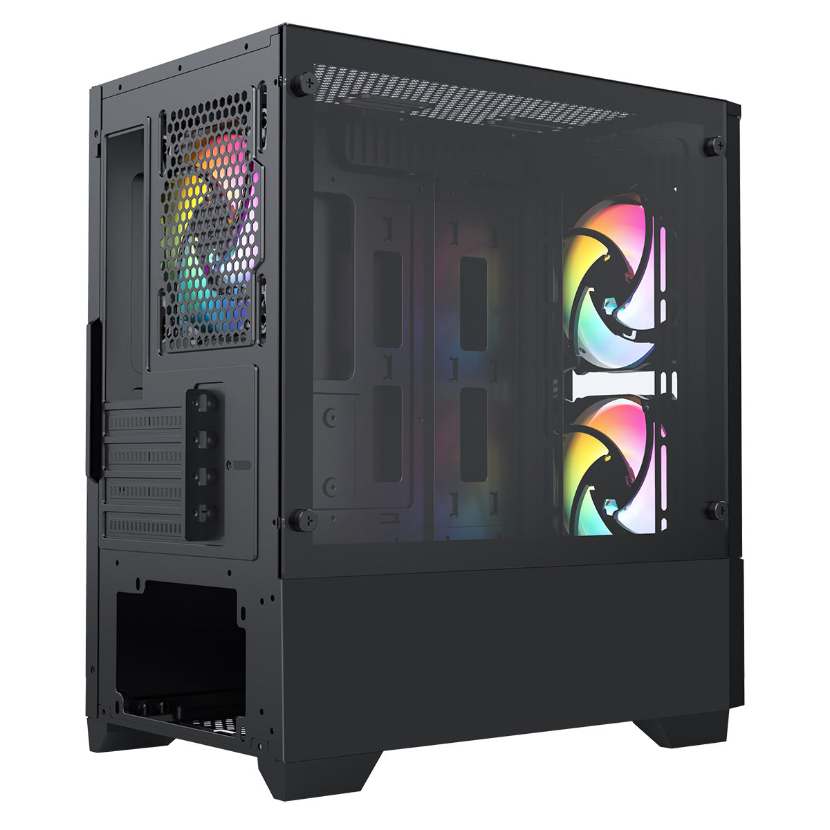 CiT Level 1 Black Micro-ATX PC Gaming Case with 3 RGB Rainbow Fans Included With Tempered Glass Front and Side Panel