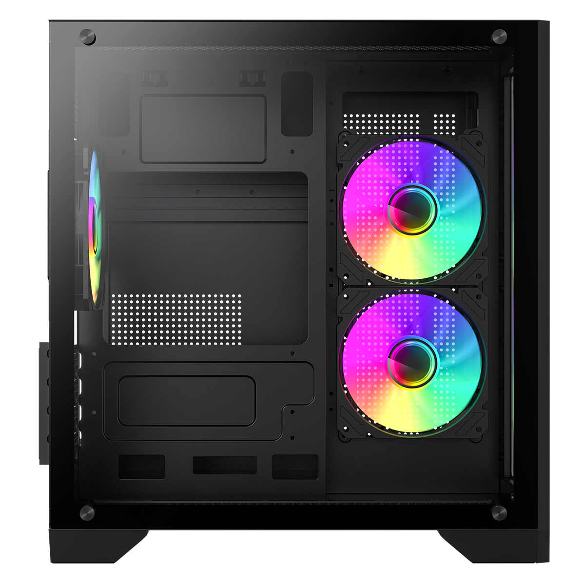 Infinity Mini Micro-ATX PC Black Gaming Case With 3 x FN-12 Rainbow-C9-Infinity Fans 6-Port Hub With Tempered Glass Side Panel