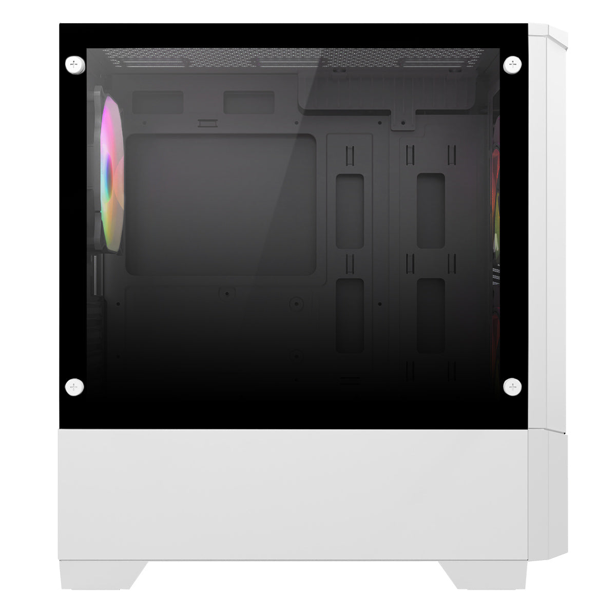 CiT Level 1 White Micro-ATX PC Gaming Case with 3 RGB Rainbow Fans Included With Tempered Glass Front and Side Panel