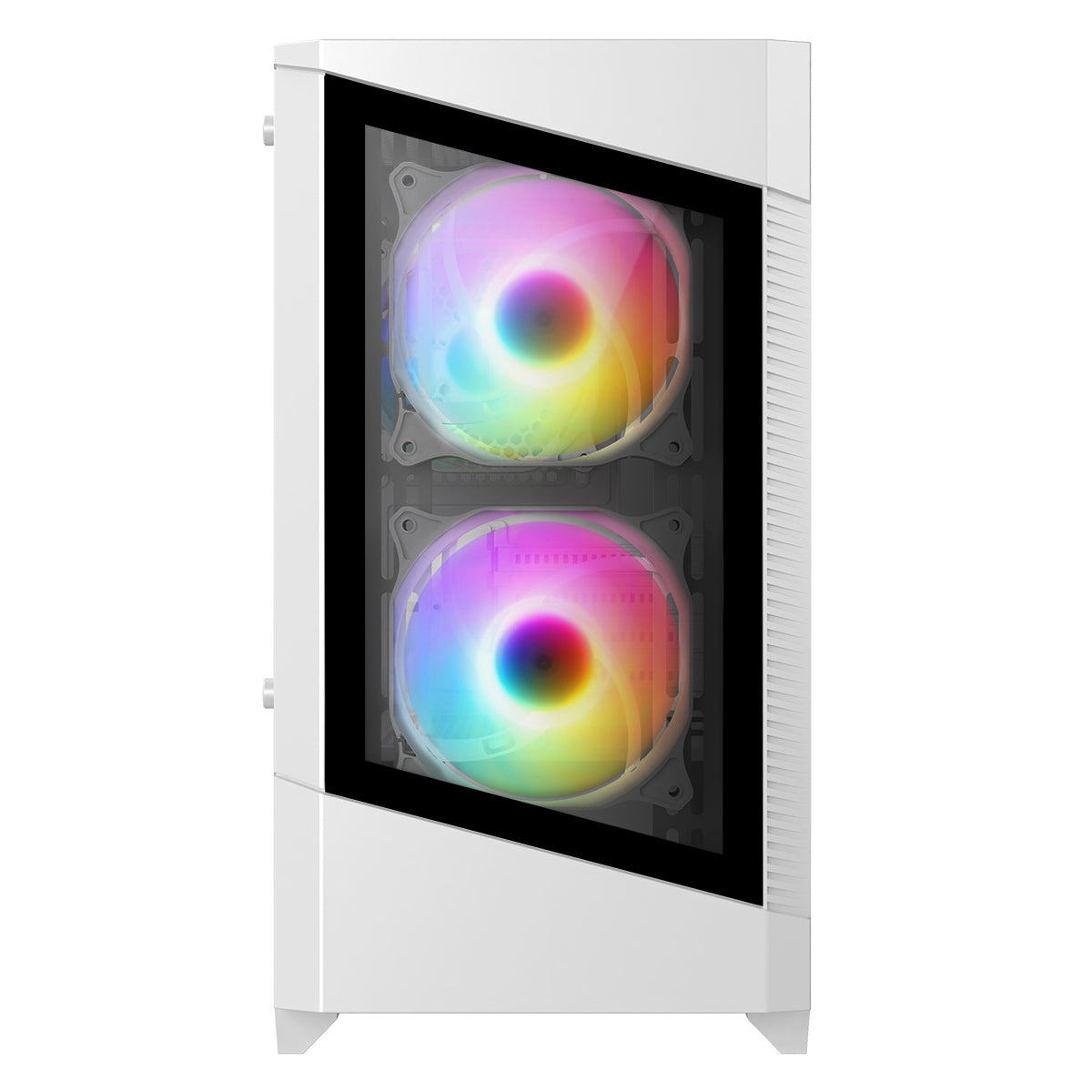 CiT Level 1 White Micro-ATX PC Gaming Case with 3 RGB Rainbow Fans Included With Tempered Glass Front and Side Panel