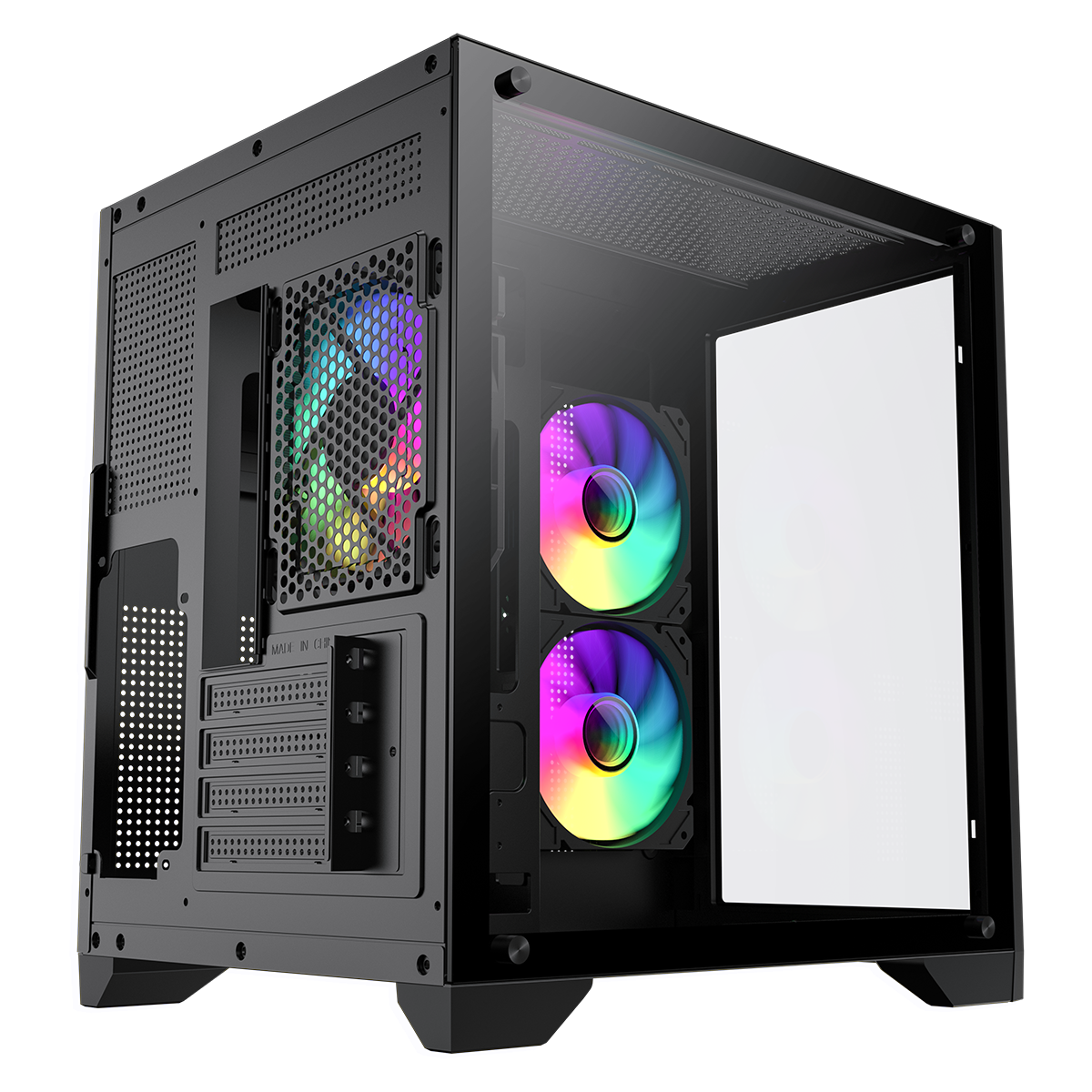 Infinity Mini Micro-ATX PC Black Gaming Case With 3 x FN-12 Rainbow-C9-Infinity Fans 6-Port Hub With Tempered Glass Side Panel