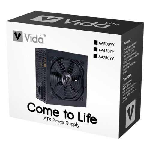 VIDA Black PSU Power Supply 500W Computer Desktop PC ATX 120mm Fan