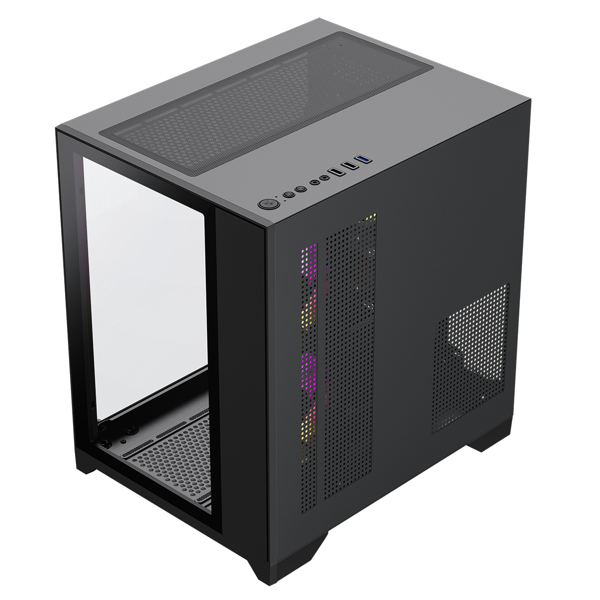 Infinity Mini Micro-ATX PC Black Gaming Case With 3 x FN-12 Rainbow-C9-Infinity Fans 6-Port Hub With Tempered Glass Side Panel