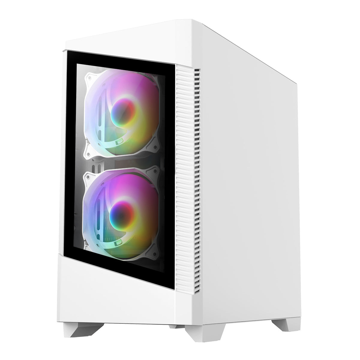 CiT Level 1 White Micro-ATX PC Gaming Case with 3 RGB Rainbow Fans Included With Tempered Glass Front and Side Panel