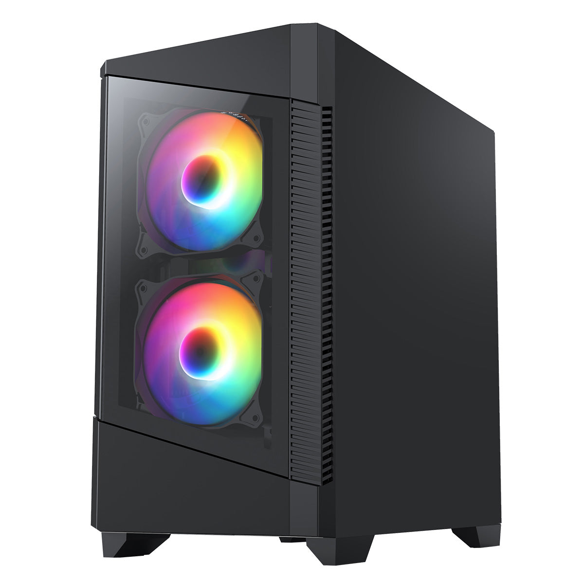 CiT Level 1 Black Micro-ATX PC Gaming Case with 3 RGB Rainbow Fans Included With Tempered Glass Front and Side Panel