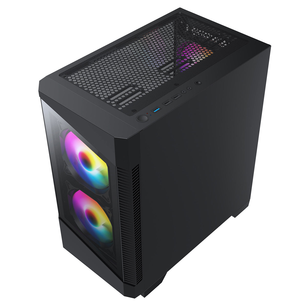 CiT Level 1 Black Micro-ATX PC Gaming Case with 3 RGB Rainbow Fans Included With Tempered Glass Front and Side Panel