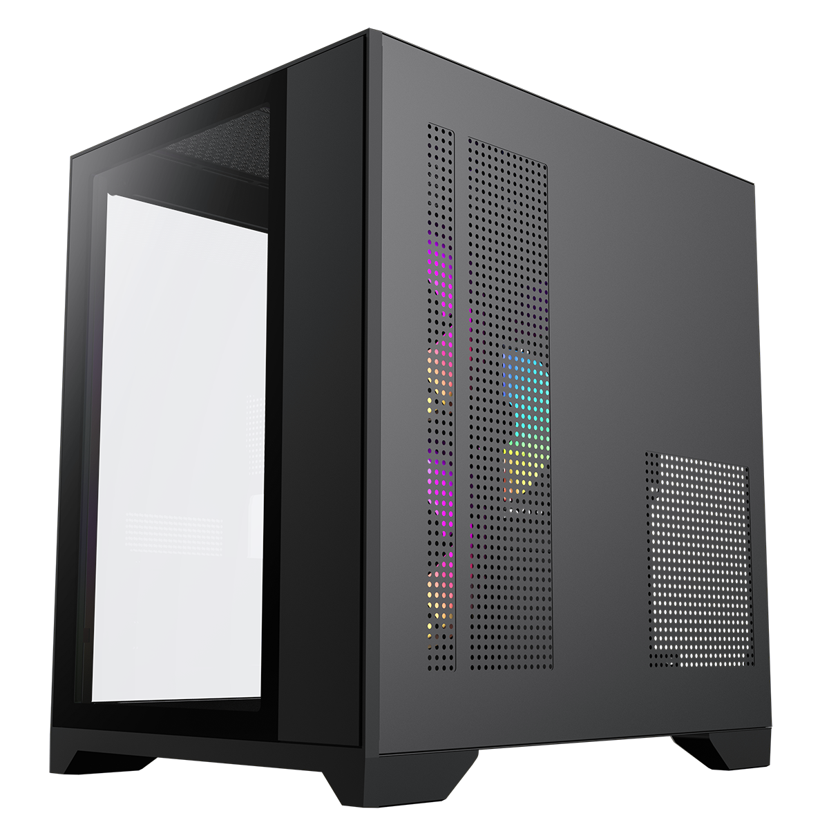 Infinity Mini Micro-ATX PC Black Gaming Case With 3 x FN-12 Rainbow-C9-Infinity Fans 6-Port Hub With Tempered Glass Side Panel