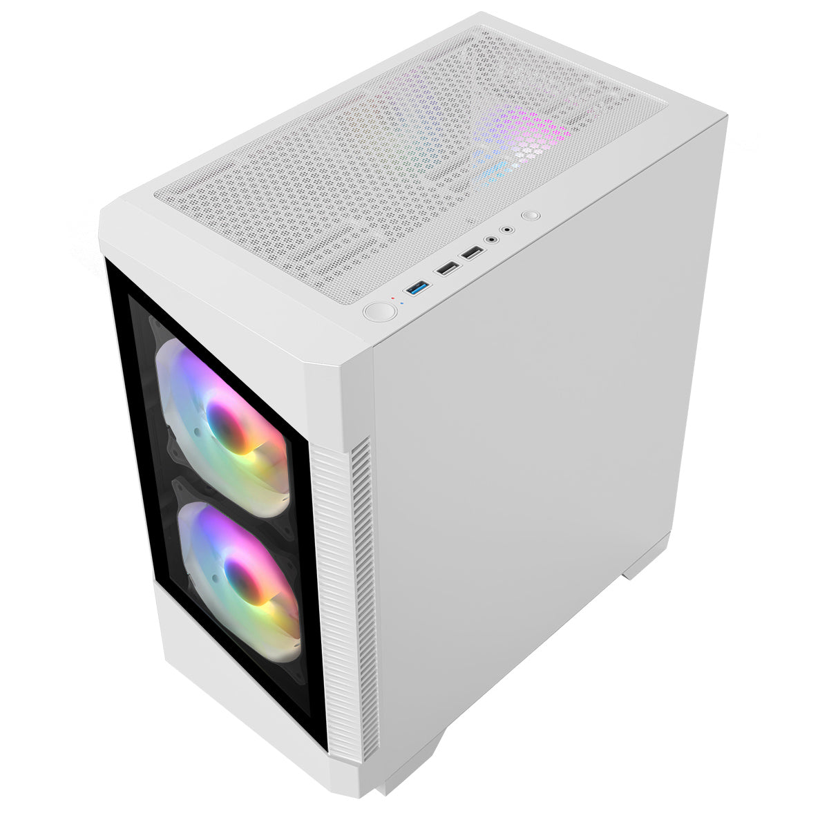 CiT Level 1 White Micro-ATX PC Gaming Case with 3 RGB Rainbow Fans Included With Tempered Glass Front and Side Panel